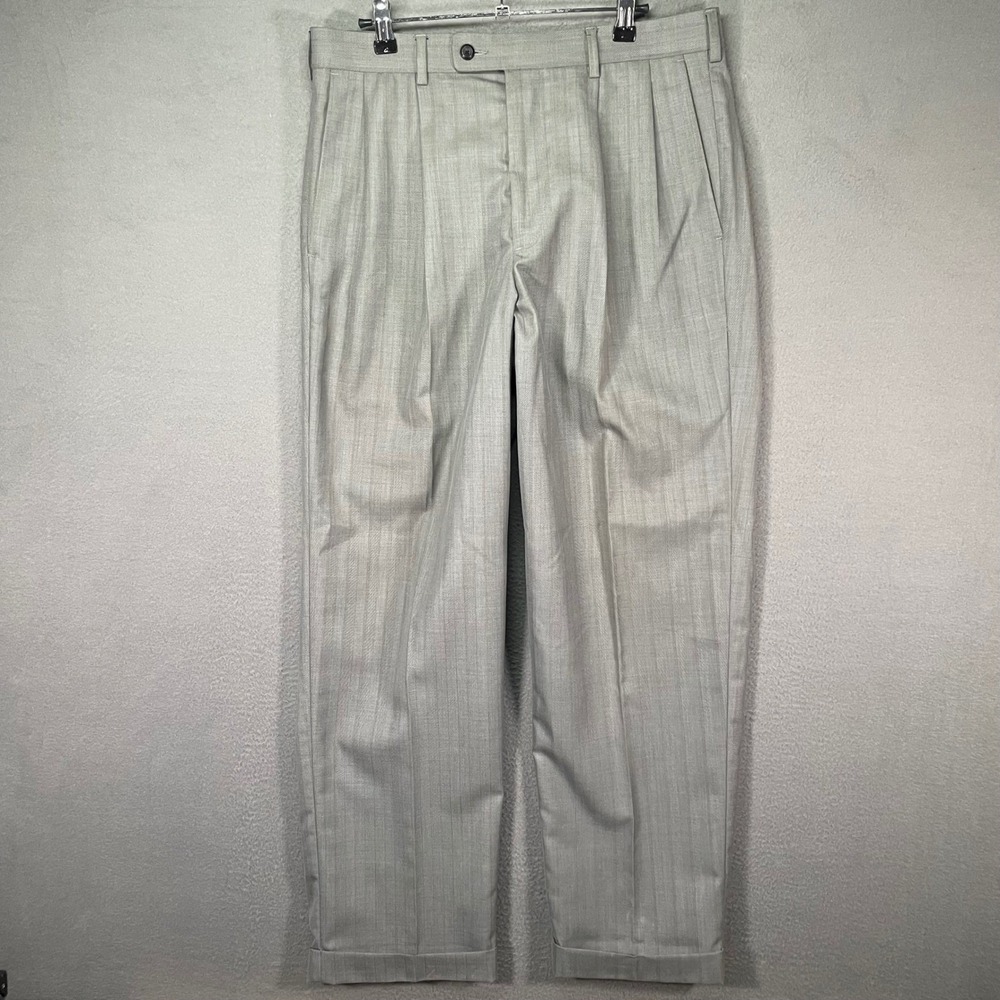 Axist Pleated Dress Pants Mens 32x30 Gray Striped Cuffed Slacks Career